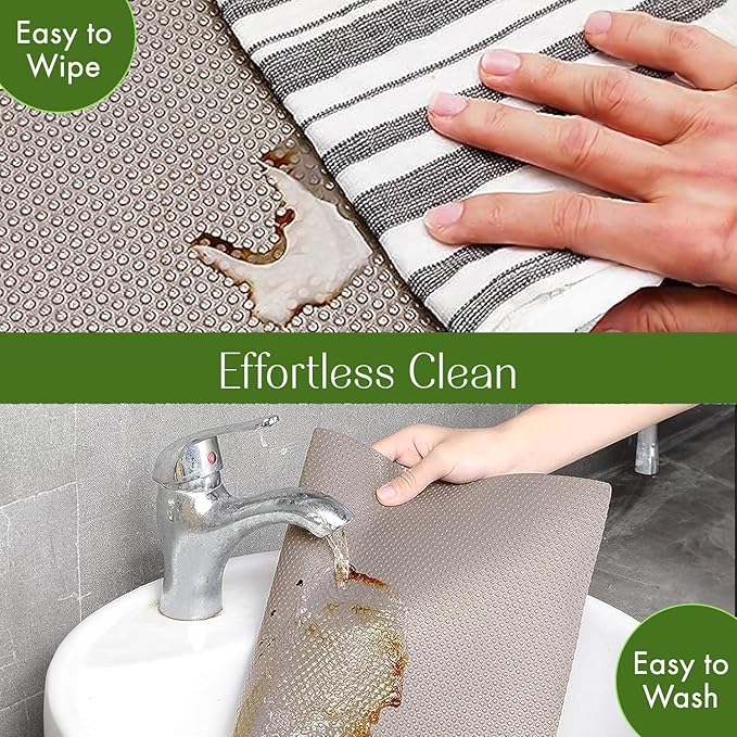 EVALAND 12 INCHES x 33 FEET (394 Inches) Non-Slip Shelf Liner, EVA Kitchen Liner, Non-Adhesive Liner, Smooth Drawer Liner, Durable Strong Grip Liner, Stain-Proof Shelf, Cabinet Liner, Beige