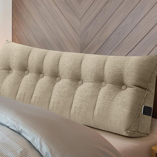 Wenqik Wedge Pillow Triangular Dorm Headboard Bed Rest Reading Backrest Back Support Long Bolster Pillow with Removable Cover for Dorm Room Supplies(Khaki Gray,King (79 x 20 x 8 Inch))