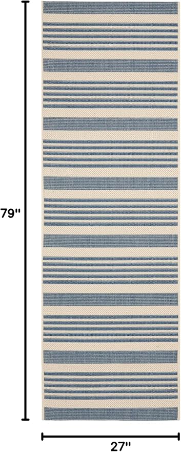 SAFAVIEH Courtyard Collection Runner Rug - 2'3" x 6'7", Beige & Blue, Non-Shedding & Easy Care, Indoor/Outdoor & Washable-Ideal for Patio, Backyard, Mudroom (CY6062-233)