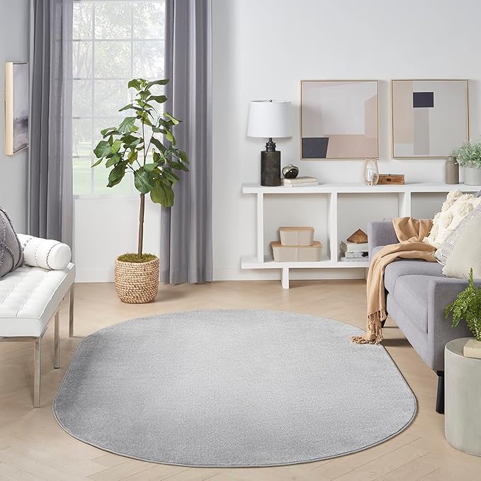 Nourison Essentials Indoor/Outdoor Silver Grey 6' x 9' Oval Area Rug, Easy Cleaning, Non Shedding, Bed Room, Living Room, Dining Room, Backyard, Deck, Patio (6x9 Oval)