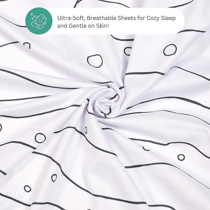 TansyPanda Bassinet Sheets for Baby Delight Snuggle Nest, Chicco LullaGo, Snoo Smart, Fisher Price, 4PC, 30 x 18 Inch, Ultra Soft, Breathable, Snug Fit, Unisex Boys Girls, Gray White (Ocean Fish)
