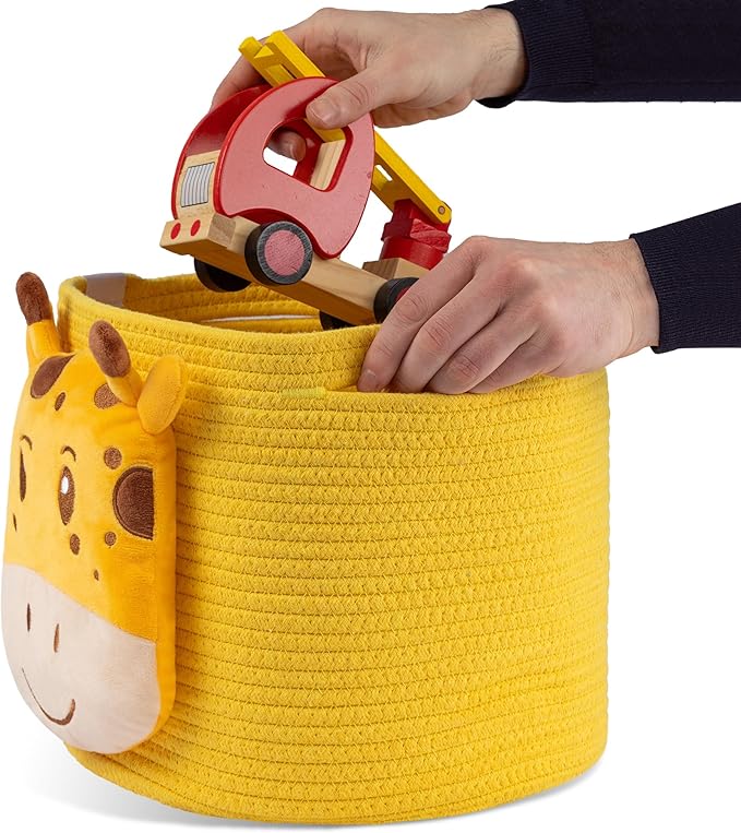 Petit Voyager Giraffe Baby Basket - Charming Cotton Rope Nursery Basket, Cute Basket for Decor and Toy Baskets for Kids Room, Decorative Animal Baskets for Nursery