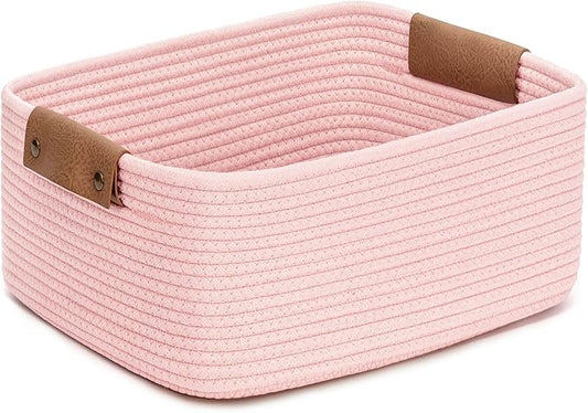 CHICVITA Pink Basket Storage Baskets for Organizing, Gift Basket for Toys, Baby Basket for Diapers, Woven Baskets for Storage, Decorative Basket for Living Room, 14.5" x 13" x 6"
