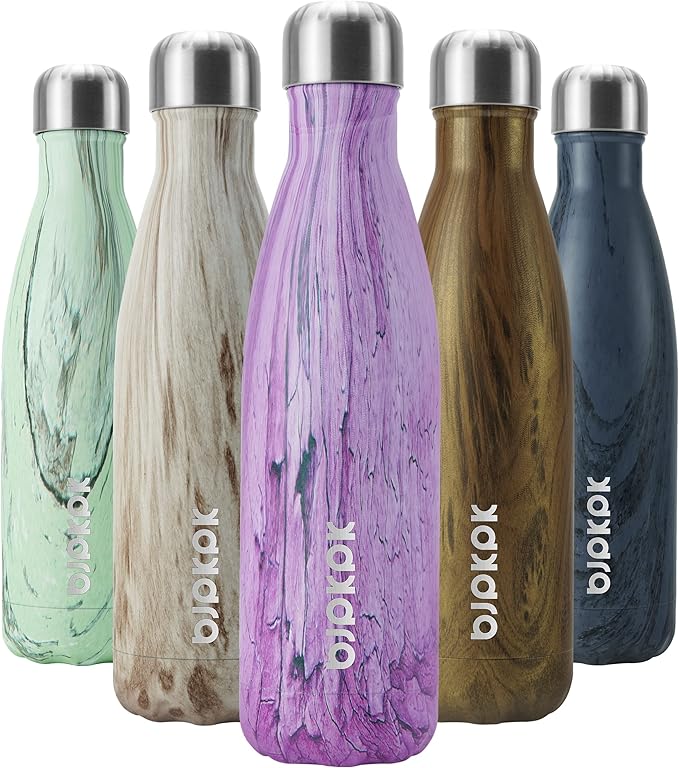 BJPKPK Pink-Wood Graphics Stainless Steel Water Bottles, 17 oz Metal Insulated Water Bottle, Reusable Travel Sports Thermal Water Bottle