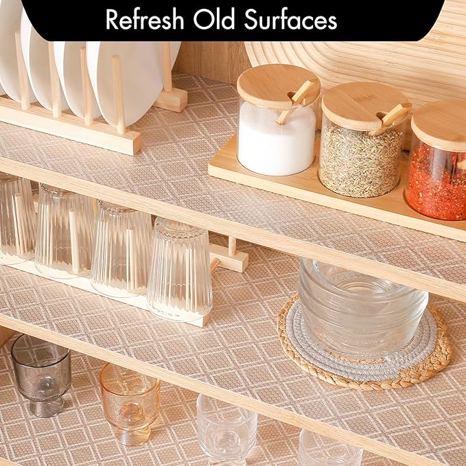 Cooyes Shelf Liner – Non-Slip Shelf Liners for Kitchen Cabinets – Waterproof Shelf Paper with Modern Pattern – Durable EVA Cabinet Liners