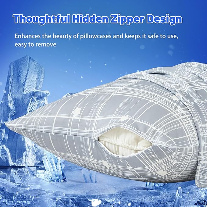 Cooling Pillow Cases for Hot Sleepers - Double Side Arc-Chill Q-Max>0.5 Cooling Fiber Cool Pillow Cases 2 Pack - Breathable Soft Cold Pillow Cases with Hidden Zipper (20" x 30")