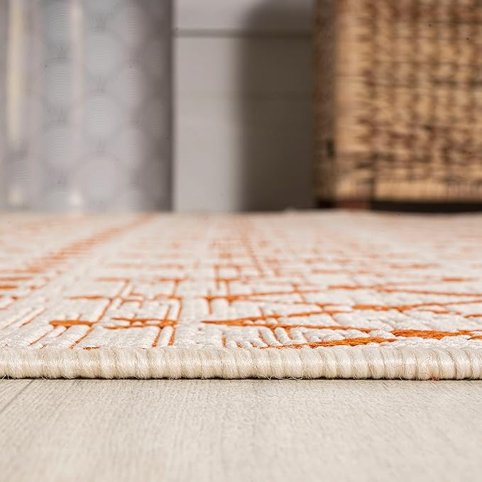 JONATHAN Y SMB108O-3 Ourika Moroccan Geometric Textured Weave Indoor Outdoor Area-Rug, Bohemian Rustic Scandinavian Easy-Cleaning,Bedroom,Kitchen,Backyard,Patio,Non Shedding, 3 X 5, Cream/Orange