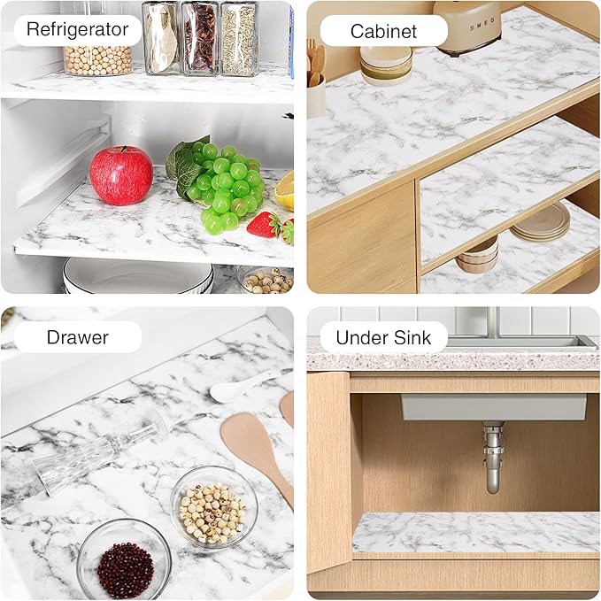 Shelf and Drawer Liner for Kitchen Cabinet,18 in x 20 FT Non-Adhesive Cabinet Liners for Shelves Non-Slip Waterproof Kitchen Drawer Liners Contact Paper Shelf Paper with Knife and Tape Measure