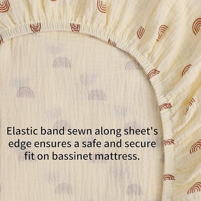 Muslin Bassinet Sheets 32"x 16" Compatible with Dream On Me Karley Bassinet, Delta Children Deluxe and Safety 1st Bassinet, 2 Pack 100% Cotton, Natural and Rainbow