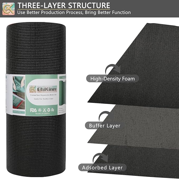 Foam Toolbox Liner Shelf Liner, Thickened Durable Pad Tool Box Mat for Protecting Your Tools, Work Surfaces, Garage, Chest -Black 3mm Thickness, 18 inch*24 ft