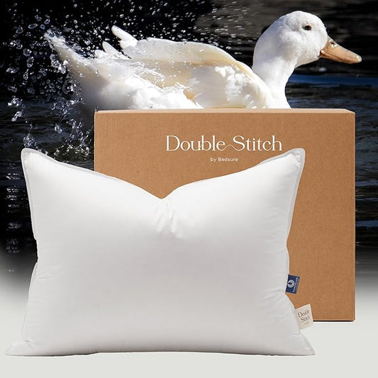 Double Stitch Luxury US White Down Pillow - Made in Canada, 400 Thread Count 100% Cotton Shell, Medium Firm 700 Fill Power Down Bed Pillow, Soft Sleeping Pillow 3-Chamber, Queen(20" x 30")