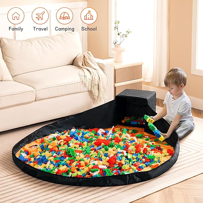 Toy Storage Basket and Play Mat 13" Stackable and Foldable Cube Toy Organizers and Storage Bins for Kids