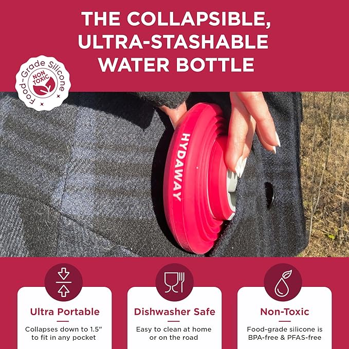 HYDAWAY Collapsible Water Bottle - 25oz I Reusable Water Bottle with Flip Top Lid for Travel, Hiking, Backpacking I Portable & Leakproof, Food-Grade Silicone, BPA Free, Collapses to 1.5”