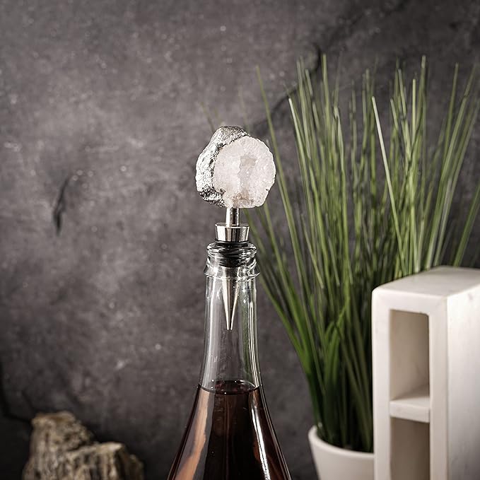 NIKITA Crystal Bottle Stopper - Natural Quartz Agate Bar Accessory in Gold or Silver - Engagement Gifts for Couples Newly Engaged or Bride to Be - Wine seal - Wine Stopper (Silver)