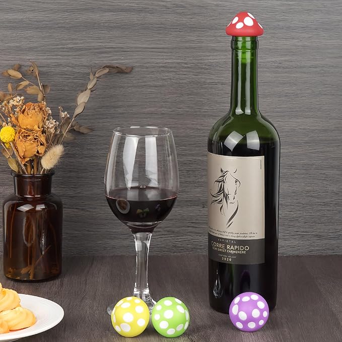 TOCCOOL4 Pack Wine Bottle Stoppers in Mushroom shape, Reusable Silicone Beverage Bottle Stopper, Beer Glass Bottle Sealer Stoppers