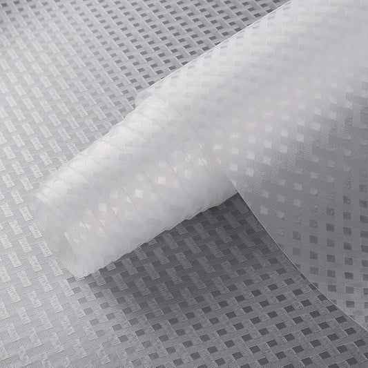 HooTown Refrigerator, Fridge, Shelf Liner and Drawer Mats 17.5 Inch Wide x 393.7 Inch Long, Non Slip EVA Plastic Washable Waterproof Pads for Kitchen Cabinet, Pantry Closet, Cupboard, Clear