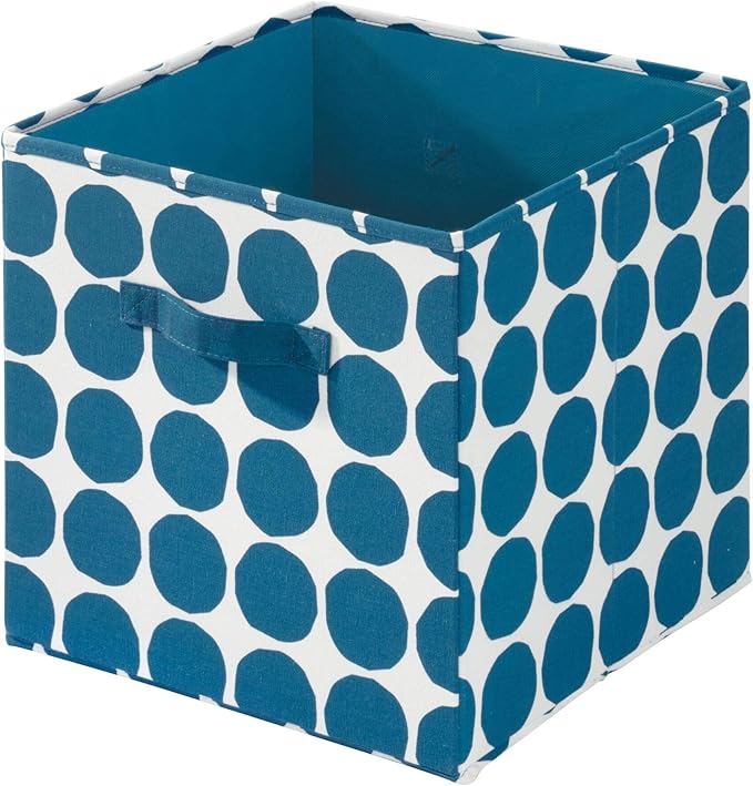 iDesign Dot Fabric Storage Cube Bin, Medium Basket Container with Dual Side Handles for Closet, Bedroom, Toys, Nursery - Blue