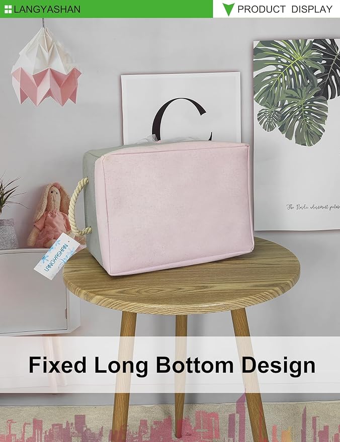 LANGYASHAN Rectangular Storage Bin Collapse Canvas Fabric Cartoon Storage Basket with Handles for Organizing Home Kitchen Boys and Girls Toys Office Closet Shelf Baskets (Rec lace)