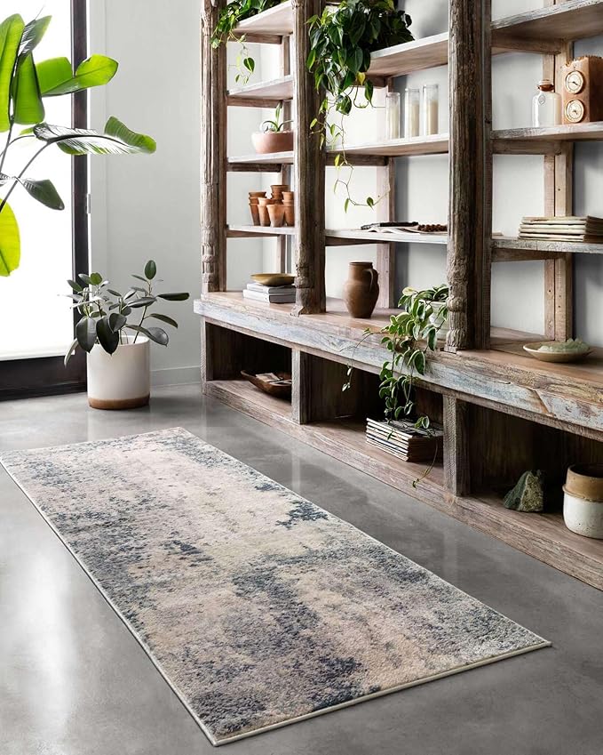 Loloi II Teagan Collection TEA-07 Natural/Denim 3'-4" x 5'-7", .25" Thick, Accent Rug, Soft, Durable, Neutral, Woven, Low Pile, Non-Shedding, Easy Clean, Living Room Rug