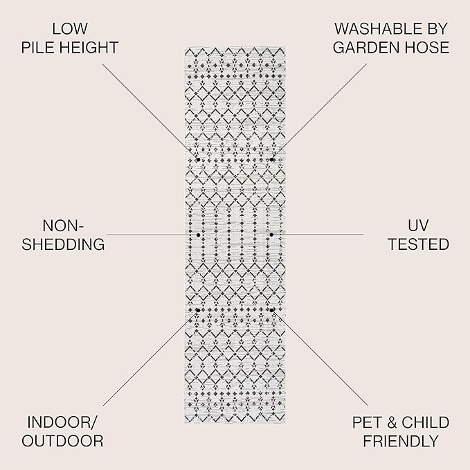 JONATHAN Y SMB108I-28 Ourika Moroccan Geometric Textured Weave Indoor Outdoor Runner Rug, Bohemian Rustic Scandinavian Easy Cleaning,Bedroom,Kitchen,Backyard,Patio,Non Shedding, Cream/Black, 2 X 8