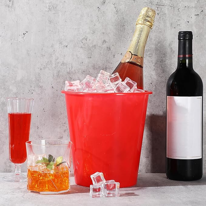 Layhit 24 Packs Plastic Ice Buckets for Parties 3 Liters Wine Bucket Portable Ice Holder for Party Disposable Wine Cooler for Wedding Party Beverage Champagne Soda and Beer(Red)
