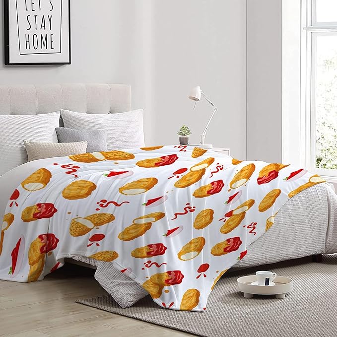 Funny Food Chicken Nugget Throw Blanket, Flannel Lightweight Plush Blanket Gift for Girl Boys,Quilt Ultra-soft Throw Fuzzy Blankets for bed Couch Sofa 50"x40" for Kids