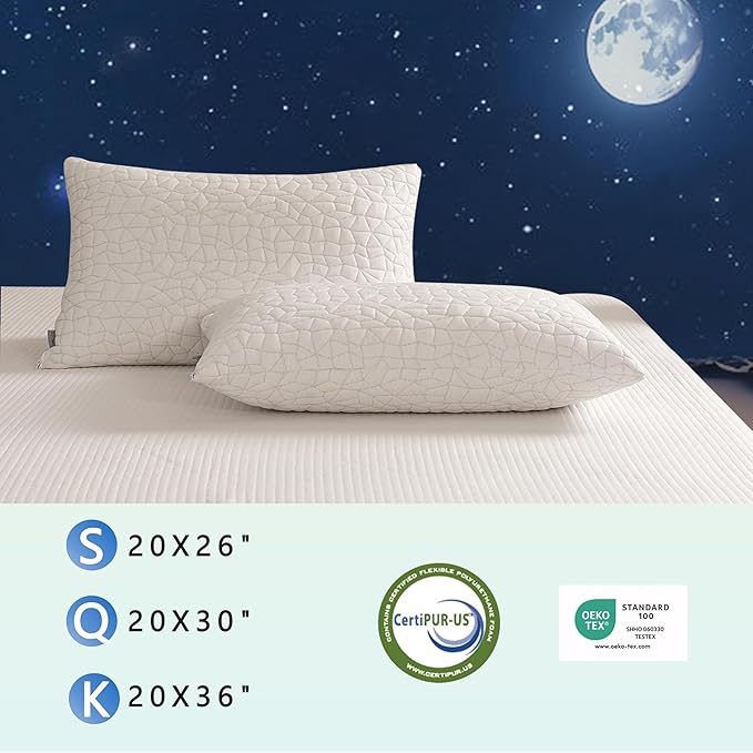 Shredded Memory Foam Pillow, Queen (1-Pack), Adjustable Bed Pillow for Side Back Stomach Sleepers,Comfy Cooling Pillow for Sleeping with Washable Cover…