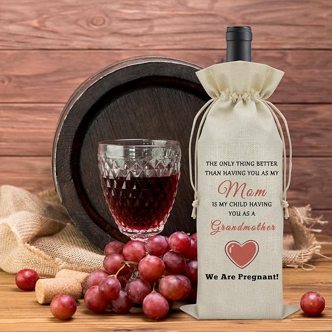 New Grandma Gifts Wine Bag Mothers Day Gifts for Mom Promoted to Grandma Wine Accessories Gifts for Wine Lovers Grandma to Be Gifts Birthday Gifts for Women Grandmother Wine Bottle Decoration Bag