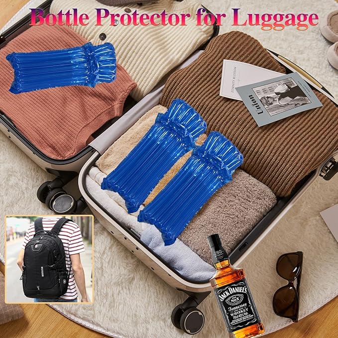 Wine Travel Bags for wine Bottles Airplane,Blue Wine Protector for Luggage,8 Packs Reusable Inflatable Wine Shipping Sleeves
