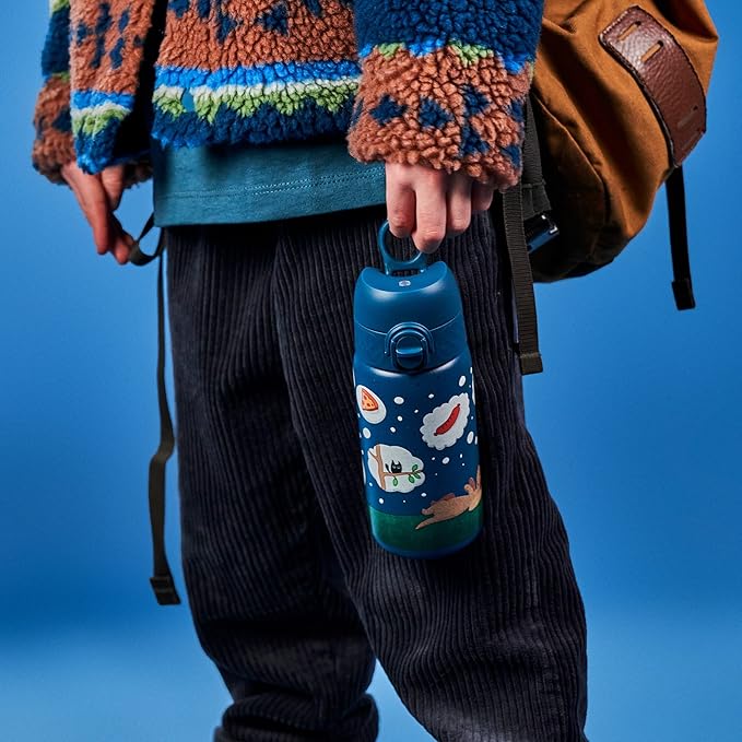 Ion8 Kids Water Bottle, Steel 400 ml/13 oz, Leak Proof, Easy to Open, Secure Lock, Dishwasher Safe, Flip Cover, Carry Handle, Easy Clean, Durable, Scratch Resistant, Raised Print, Dog Dreaming Design