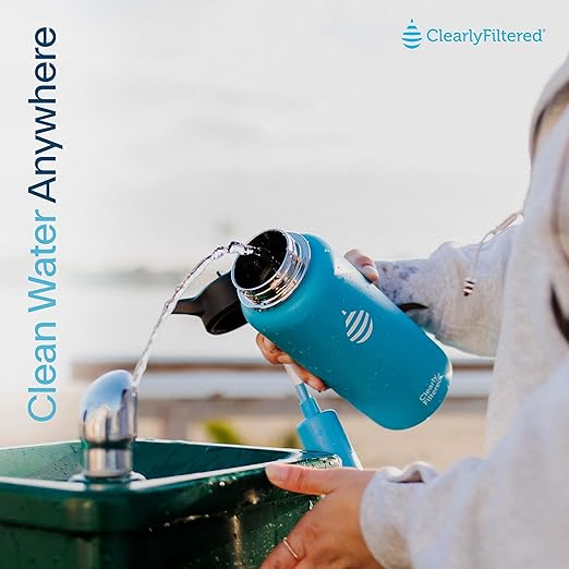Clearly Filtered 32oz Water Bottle/Targets 220+ Contaminants/Double-Wall Insulated Stainless Steel Filtered Water Bottle BPA/BPS-Free Phthalate-Free Filters Fluoride Lead Chlorine (Charcoal)