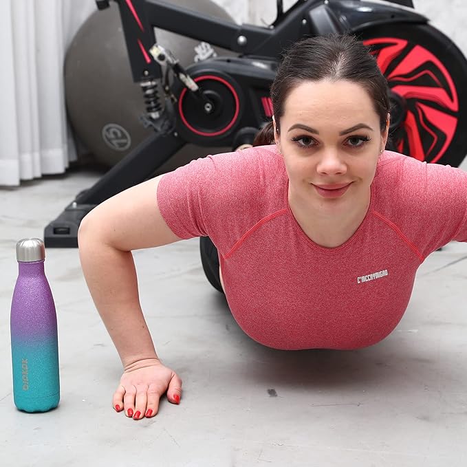 BJPKPK Insulated Water Bottles -17oz/500ml -Stainless Steel Water Bottles,Sports Water Bottles Keep Cold for 24 Hours and Hot for 12 Hours,BPA Free Water Bottle,Glitter Purple Green