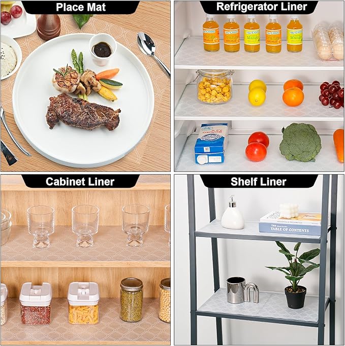 Cooyes Shelf Liner Drawer Liners, Shelf Liners for Kitchen Cabinets, Non Adhesive Cabinet Liner, EVA Waterproof Oil-Proof Non-Slip Refrigerator Liners for Shelves (Transparent, 17.7 Inches x 30 FT)