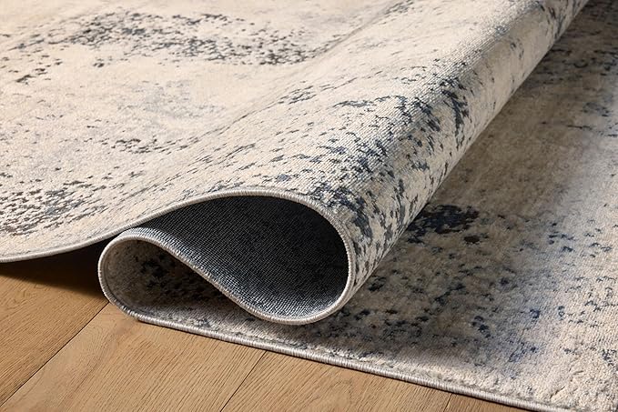 Loloi II Teagan Collection TEA-07 Natural/Denim 3'-4" x 5'-7", .25" Thick, Accent Rug, Soft, Durable, Neutral, Woven, Low Pile, Non-Shedding, Easy Clean, Living Room Rug