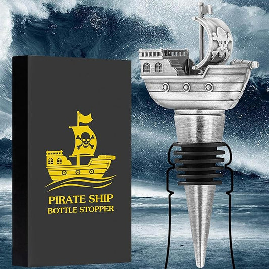 LKKCHER Pirate Ship Wine Stopper, Wine Gifts for Men Warship Battleship Lovers, Nautical Bottle Stoppers for Wine Champagne, Birthday Gifts, Wine Saver, Wine Accessories