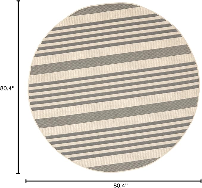 SAFAVIEH Courtyard Collection Area Rug - 6'7" Round, Grey & Bone, Stripe Design, Non-Shedding & Easy Care, Indoor/Outdoor & Washable-Ideal for Patio, Backyard, Mudroom (CY6062-236)