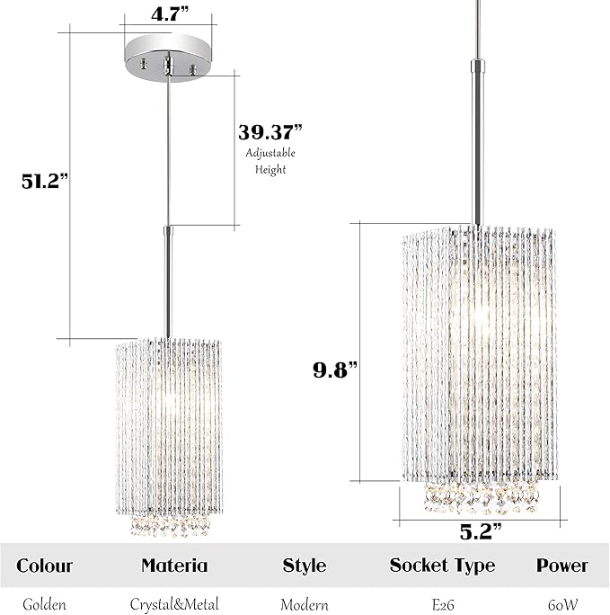 MO&OK 3 Pack Crystal Chandelier Modern Pendent Lights Adjustable Hanging Lighting with Metal Lampshade Rectangle Chandeliers for Kitchen Island Dinningroom,Entrance Living Room H9.8 xD5.2 Chrome