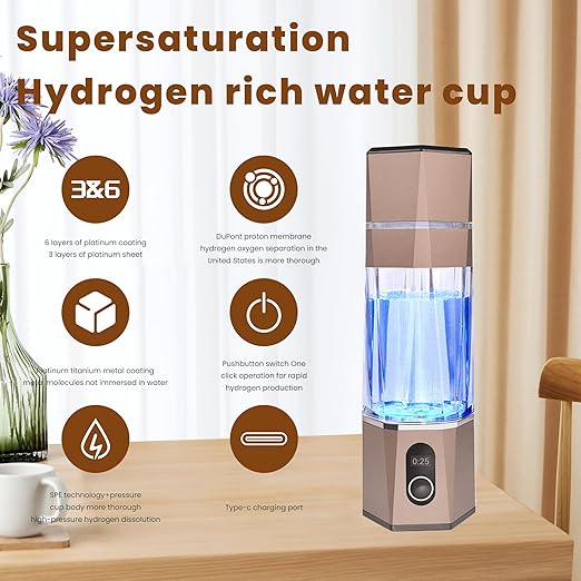 Portablely Hydrogen Generator Water Bottle,Drinking Hydrogen Water Generator, Hydrogen Rich water Generator bottle for Outdoor Sports(champagne, zbfC1champagne
