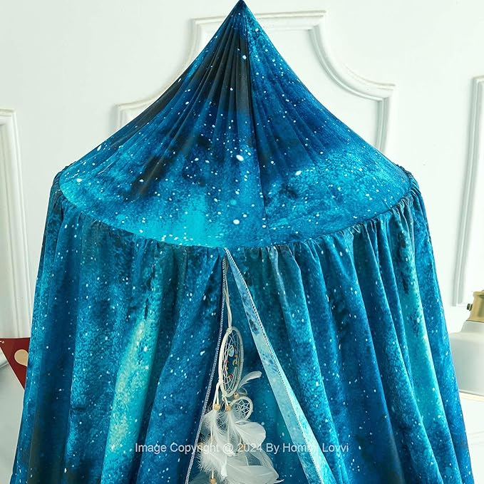 Galaxy Print Kids Bed Canopy, Girls Princess Bed Canopy Dreamy Room Decor, Soft Hanging Reading Nook Play Tent Canopy, Extra Large Full Size Bed Canopy with String Light