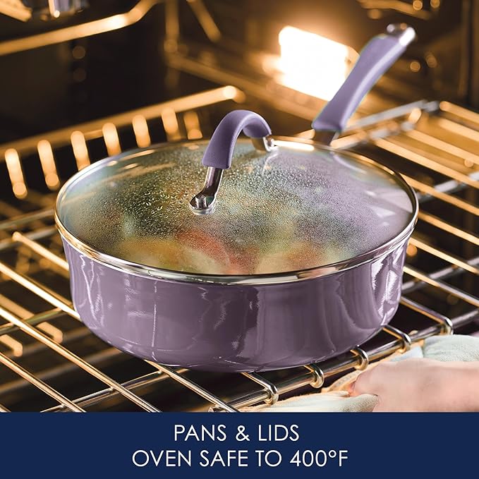 Rachael Ray Cucina Nonstick Cookware Pots and Pans Set, 12 Piece, Lavender Purple