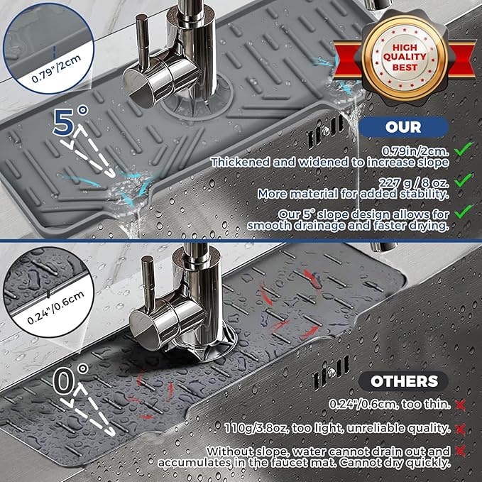 Kitchen Sink Faucet Splash Guard Silicone Sink Faucet Drying Mat Faucet Handle Drip Catcher Tray, Dish Sponge Holder Kitchen Sink Accessories Sink Protector Home Kitchen Organization Gadgets Organizer
