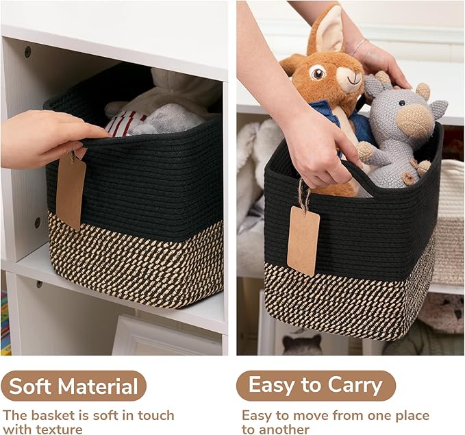 Goodpick Woven Storage Basket for Shelves, Storage Baskets for Organizing, Small Wicker Basket for Shoes,Towel, Toy Baskets Storage Kids, Empty Gift Basket with Handles, 13 x 10 x 9 Inches