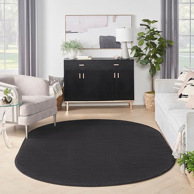 Nourison Essentials Indoor/Outdoor Black 6' x 9'Oval Area Rug, Easy Cleaning, Non Shedding, Bed Room, Living Room, Dining Room, Backyard, Deck, Patio (6x9 Oval)