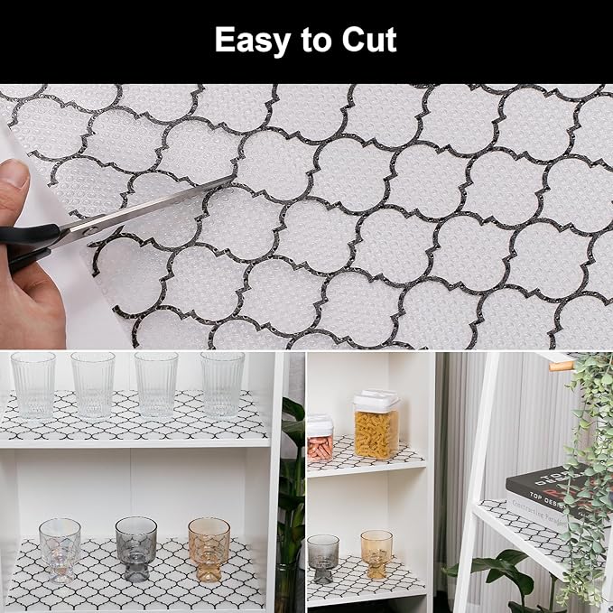 Cooyes Shelf Liner – Non-Slip Shelf Liners for Kitchen Cabinets – Waterproof Shelf Paper with Modern Pattern – Durable EVA Cabinet Liners