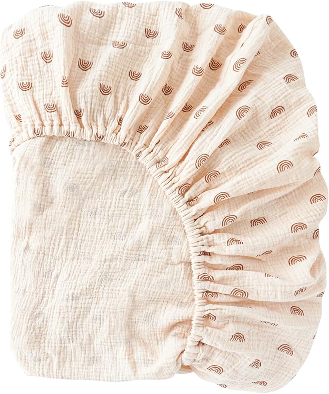 Konssy Muslin Fitted Crib Sheets 100% Cotton Baby Crib Sheets for Standard Crib Mattress (28 X 52 Inches), Soft and Breathable for Boy, Girl (Rainbow)