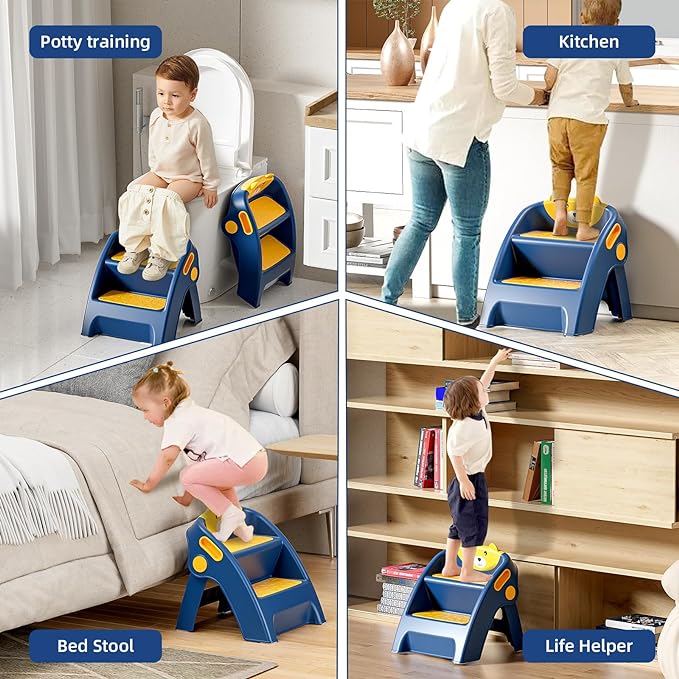 Folding Kids Step Stool for Bathroom and Potty Training,2.9lbs,Anti-Slip, Anti-Tip A-Frame Design with 10-Second Setup-Potty 2 Step Stool for Toddlers,CPC Certified for Safety and Easy Hand Washing