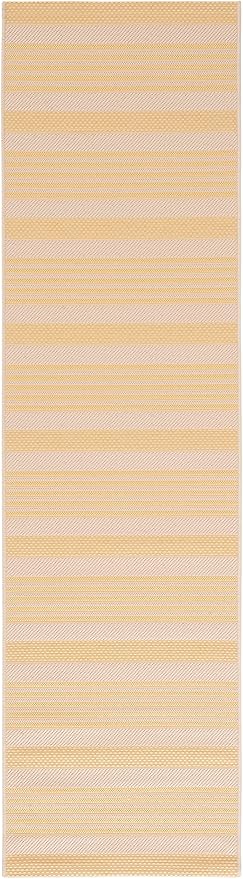SAFAVIEH Courtyard Collection 2'3" x 8' Gold/Beige CY6062 Stripe Indoor/ Outside Waterproof Easy cleansingPatio Backyard Mudroom Runner Mat