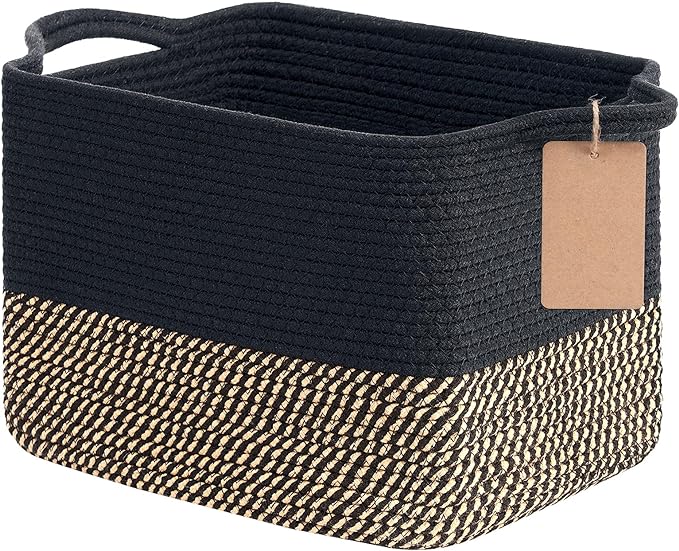 Goodpick Woven Storage Basket for Shelves, Storage Baskets for Organizing, Small Wicker Basket for Shoes,Towel, Toy Baskets Storage Kids, Empty Gift Basket with Handles, 13 x 10 x 9 Inches