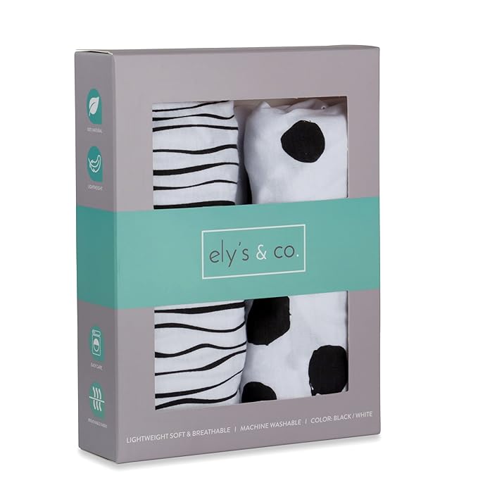 Bassinet Sheet Set 2 Pack 100% Jersey Cotton Black and White Abstract Stripes and Dots by Ely's & Co