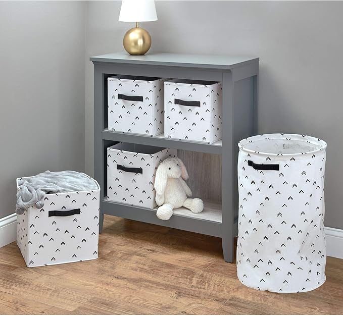 iDesign Arrow Fabric Storage Cube Bin, Small Basket Container with Dual Side Handles for Closet, Bedroom, Toys, Nursery - Black and White